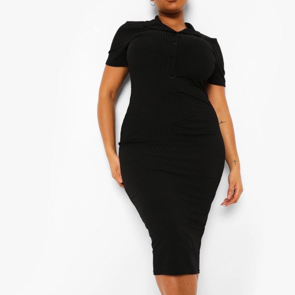Black Ribbed Midi Dress